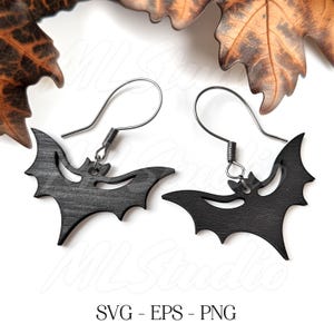 Halloween Bat Earrings SVG, Spooky Earring Svg, Engraving Pattern Svg, Wood Earring Svg, Earrings Glowforge svg, Laser Cut Bat Earring