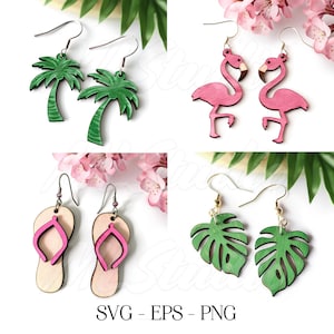 Lindos pendientes de verano SVG paquete, pendiente de verano svg, patrón de grabado svg, pendiente de madera, pendientes Glowforge svg, playa svg, archivo de corte láser