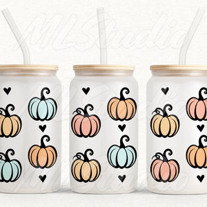 Cute Pumpkins 16oz Can Glass Svg, Autumn Svg, 16oz Libbey Full Wrap Svg, Halloween Svg, Libbey Template, Fall Pumpkins Svg, Pumpkin Png