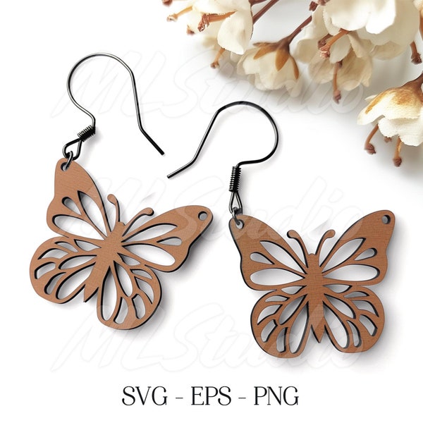 Boucles d'oreilles papillon SVG, Svg de boucle d'oreille, motif de gravure Svg, Svg de boucle d'oreille en bois, boucles d'oreilles Glowforge svg, Svg d'ailes de papillon, fichier découpé au laser