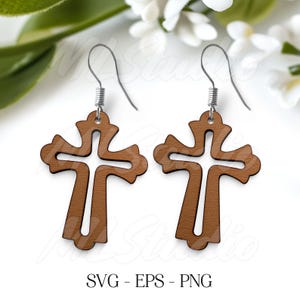 Croix boucle d'oreille SVG, SVG de boucle d'oreille en bois de Pâques, boucles d'oreilles simili cuir SVG, boucles d'oreilles Glowforge, SVG religieux, SVG découpé au laser