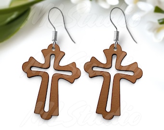 Cross Earring SVG, Easter Wood Earring Svg, Faux Leather Earrings Svg, Earrings Glowforge Svg, Religious Svg, Laser Cut Svg