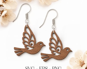 Vogel oorbellen SVG, houten vogel oorbel Svg, gravure patroon Svg, houten oorbel Svg, vogel Svg, oorbellen Glowforge svg, lasergesneden bestand