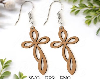 Religieus kruis Earringng Svg, Pasen houten oorbel SVG, kunstleer oorbellen bestand, Glowforge SVG, religieus kruis laserontwerp, Pasen Svg
