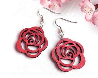 Rose Blumen Ohrringe SVG, Blumenohrring SVG, Gravurmuster svg, Holzohrring svg, Ohrringe Glowforge svg, Laser Cut-Datei