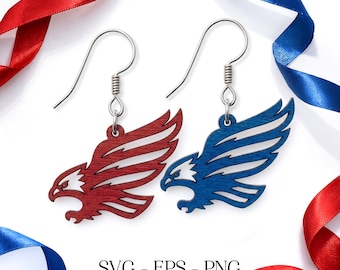 Eagle Earring SVG, patriottische oorbel SVG, VS-bestand, gravure patroon SVG, houten oorbel SVG, oorbellen Glowforge SVG, lasergesneden, VS oorbellen