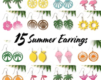 Zomer oorbellen SVG-bundel, zomeroorbel Svg, houten oorbel, oorbellen Glowforge svg, strand Svg, lasergesneden bestand, kunstleer oorbellen Svg