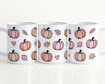 Cute Fall Pumpkins 15oz Mug Wrap Svg, Autumn Svg, 15oz Mug Design Svg, Halloween Svg, Sublimación de calabaza, Fall Pumpkins Svg, Pumpkin Png