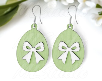 Easter Egg Earring SVG, Easter Bow Wood Earring Svg, Faux Leather Earrings Svg, Earrings Glowforge Svg, Easter Jewelry Svg, Easter Egg Bow