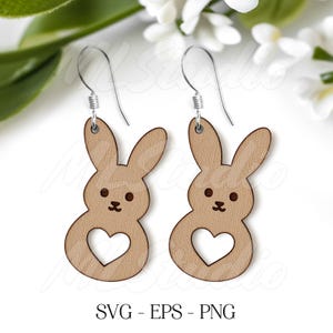 Cute Easter Bunny Heart Earring SVG, Earring Svg, Engraving Pattern Svg, Wood Earring Svg, Earrings Glowforge svg, Easter Jewelry, Laser Svg