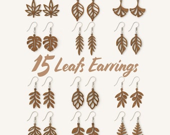 Blad oorbellen Svg bundel, bloemen houten oorbel Svg, gravure bestand, houten bloem oorbel, blad oorbellen Glowforge svg, lasergesneden, Boho Svg