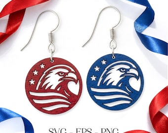 Eagle in a Circle Earring SVG, patriottische oorbel Svg, VS-bestand, gravure patroon Svg, houten oorbel Svg, oorbellen Glowforge svg, lasergesneden