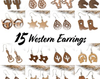 Western Earrings SVG Bundle, Cow Earrings SVG, Star Earrings Svg, Wood Earring Svg, Engraving Pattern, Western Laser Cut Earring, Glowforge