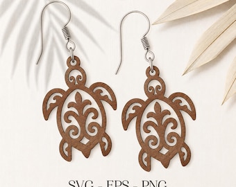 Zeeschildpad oorbellen SVG, Boho houtschildpad oorbellen SVG, Earring Svg, gravure patroon Svg, Earring Svg, oorbellen Glowforge svg, lasergesneden