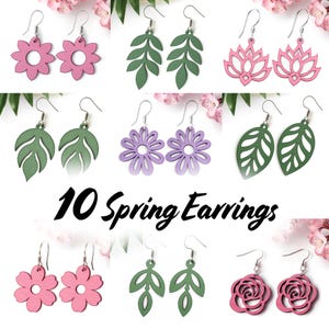 Paquete de pendientes de primavera SVG, pendientes florales de madera SVG, archivo de grabado, pendientes de flores de madera, pendientes de hojas Glowforge SVG, corte láser, SVG bohemio