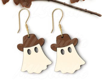 Western Geist Ohrringe SVG, Cowboy Halloween Ohrringe SVG, niedlichen Geist Schmuck SVG, Holz Ohrring SVG, Glowforge Datei, Laser geschnitten, digitale Datei