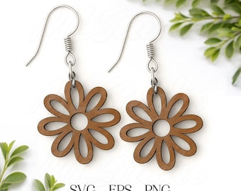 Daisy Earring Svg, Daisy Flower Wood Earring Svg, gravurebestand, Wood Flower Earring Svg, oorbellen Glowforge svg, lasergesneden bestand, Boho Svg