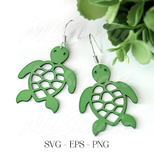 Pendientes de tortuga marina SVG, pendientes de tortuga SVG, pendiente svg, patrón de grabado svg, pendiente de madera svg, pendientes Glowforge svg, archivo cortado por láser