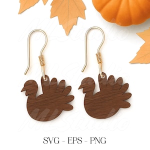 Thanksgiving Turkey Earring SVG, Fall Earrings Svg, Cute Turkey Jewelry Svg, Autumn Svg, Glowforge Svg, Cricut Laser Cut File, Wood Earrings