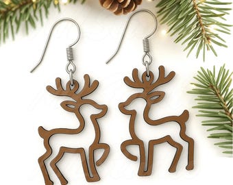 Rentier Ohrringe SVG, Weihnachten Deer Ohrring SVG, Holz Ohrring Laser Cut-Datei, Ohrringe Glowforge SVG, Urlaub Schmuck SVG, Laser Cut-Datei