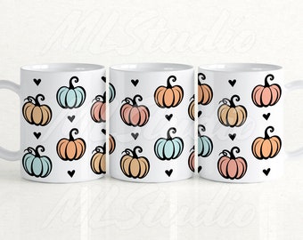 Cute Pumpkins 15oz Mug Wrap Svg, Otoño Svg, 15oz Mug Design Svg, Halloween Svg, Sublimación de calabaza, Otoño Calabazas Svg, Calabaza Png