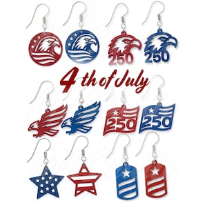 Independence Day Earrings Svg Bundle, Patriotic Earring Svg, Engraving Pattern Svg, 4th of July Earrings, Earrings Glowforge svg, Laser Cut
