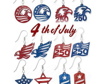 Independence Day oorbellen Svg bundel, patriottische oorbel Svg, gravure patroon Svg, 4 juli oorbellen, oorbellen Glowforge svg, lasergesneden