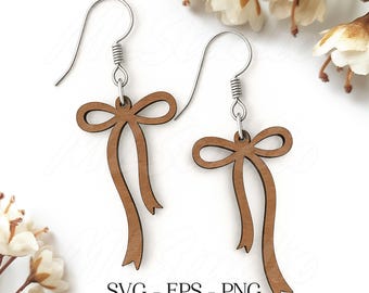 Coquette Bow hout oorbellen SVG, lasergesneden sieraden sjabloon, strikoorbel Svg, houten oorbel Svg, oorbellen Glowforge-bestand, lasergesneden oorbellen