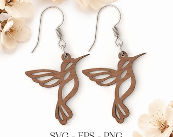 Kolibrie oorbellen SVG, Bird Earring Svg, gravure patroon Svg, houten oorbel Svg, Bird Svg, oorbellen Glowforge svg, lasergesneden bestand