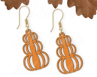 Boucles d'oreilles citrouilles empilées SVG, Svg de boucle d'oreille automne, Svg de bijoux citrouille mignon, Svg de boucle d'oreille bois automne, Svg de boucles d'oreilles Glowforge, fichier découpé au laser