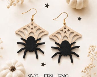 Spooky Spider Earrings SVG, Spider Web Halloween Earrings, Wood Earring SVG, Engraving Pattern, Laser Cut File, Glowforge xTool Cnc, Eps