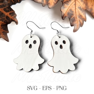 Cute Ghosts Earrings SVG, Halloween Earrings, Halloween Svg, Engraving Pattern Svg, Wood Earring Svg, Earrings Glowforge svg, Laser Cut File