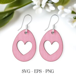 Oeuf de Pâques avec boucle d'oreille coeur SVG, boucle d'oreille en bois de Pâques, boucles d'oreilles en similicuir Svg, boucles d'oreilles Glowforge, bijoux de Pâques Svg, fichier découpé au laser