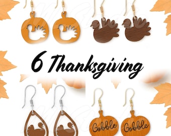 Thanksgiving Earrings SVG Bundle, Turkey Earrings Svg, Fall Earrings Svg, Gobble Pumpkin Svg, Autumn Jewelry Svg, Glowforge Earrings, Laser