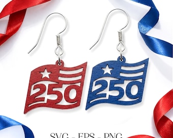 250e vlag oorbel SVG, patriottische oorbel SVG, VS-bestand, gravure patroon SVG, houten oorbel SVG, oorbellen Glowforge SVG, lasergesneden oorbel