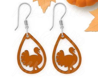 Thanksgiving Turkey Teardrop Earring SVG, Fall Earrings Svg, Cute Turkey Jewelry Svg, Autumn Glowforge Svg, Cricut Laser Cut File, Digital