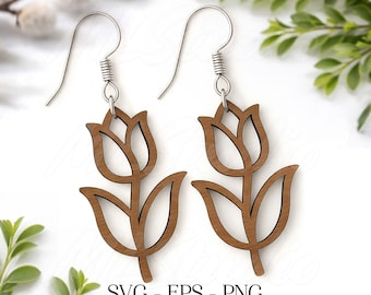 Tuliup Earring Svg, tulp bloem houten oorbel Svg, gravure bestand, houten bloem oorbel Svg, oorbellen Glowforge svg, lasergesneden bestand, Boho Svg