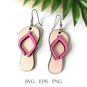Flip Flop Orecchini SVG, Orecchino estivo Svg, Modello di incisione Svg, Orecchino di legno Svg, Orecchini Glowforge SVG, Spiaggia Svg, File di taglio laser