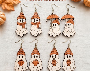 Autumn Ghost Earring SVG Bundle, Cute Ghost Earrings, Pumpkin Spice Latte Laser Cut Files, Glowforge xTool CNC, Halloween Earring Svg, Ghost