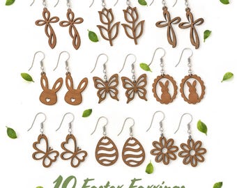 Pasen lente oorbellen Svg bundel, bloemen houten oorbel Svg, gravure bestand, vlinderoorbel, paashaas oorbellen, Glowforge svg, digitaal