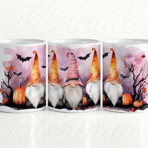 Cute Halloween Gnomes 15oz Mug Wrap Png, Digital 15oz Mug Design PNG, Pumpkin Mug Png, Fall Png, Pumpking Png, Gnome Mug Wrap, Bats Png