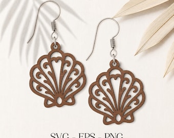 BOHO Seashell Earring SVG, elegante schelpoorbellen SVG, Earring Svg, gravure patroon Svg, houten Earring Svg, oorbellen Glowforge, lasergesneden