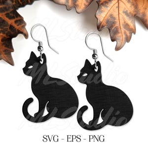 Halloween  Black Cat Earrings SVG, Black Cat Earring Svg, Engraving Pattern Svg, Wood Earring Svg, Halloween Earring Svg, Earrings Glowforge