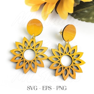 Boucles d'oreilles tournesol SVG, SVG de boucles d'oreilles tournesol, boucle d'oreille Boho Svg, motif de gravure Svg, boucles d'oreilles Glowforge svg, fichier découpé au laser