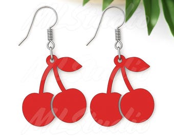 Cherry Earring SVG, fruit oorbellen SVG, zomeroorbel Svg, gravure patroon Svg, houten oorbel Svg, oorbellen Glowforge svg, lasergesneden bestand