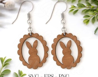 Bunny in Frame Earring SVG, Easter Earring Svg, gravure patroon Svg, houten Earring Svg, oorbellen Glowforge svg, Easter Jewelry, Bunny Svg