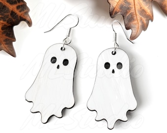 Sweet Ghost Earrings SVG, Cute Halloween Earrings, Halloween Svg, Engraving Pattern Svg, Wood Earring Svg, Earrings Glowforge svg, Laser Cut