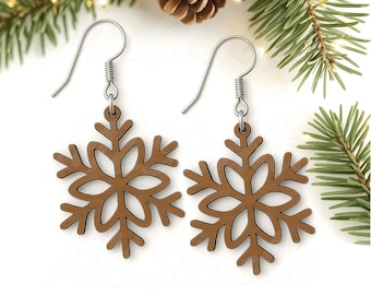 Pendientes de copo de nieve SVG, Pendientes navideños SVG, Patrón de grabado SVG, Pendientes de madera SVG, Pendientes Glowforge SVG, Archivo de corte láser, Invierno SVG