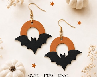 Bat Earrings SVG, Halloween Earrings SVG, Bat Jewelry SVG, Wood Earring Svg, Engraving Pattern, Laser Cut File, Glowforge xTool Cnc, png eps
