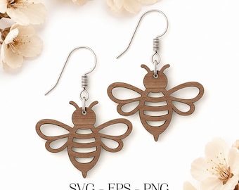 Bee Wood oorbellen SVG, Wood Bee Earring Svg, gravure patroon Svg, houten oorbel Svg, oorbellen Glowforge svg, Glowforge Svg, lasergesneden bestand